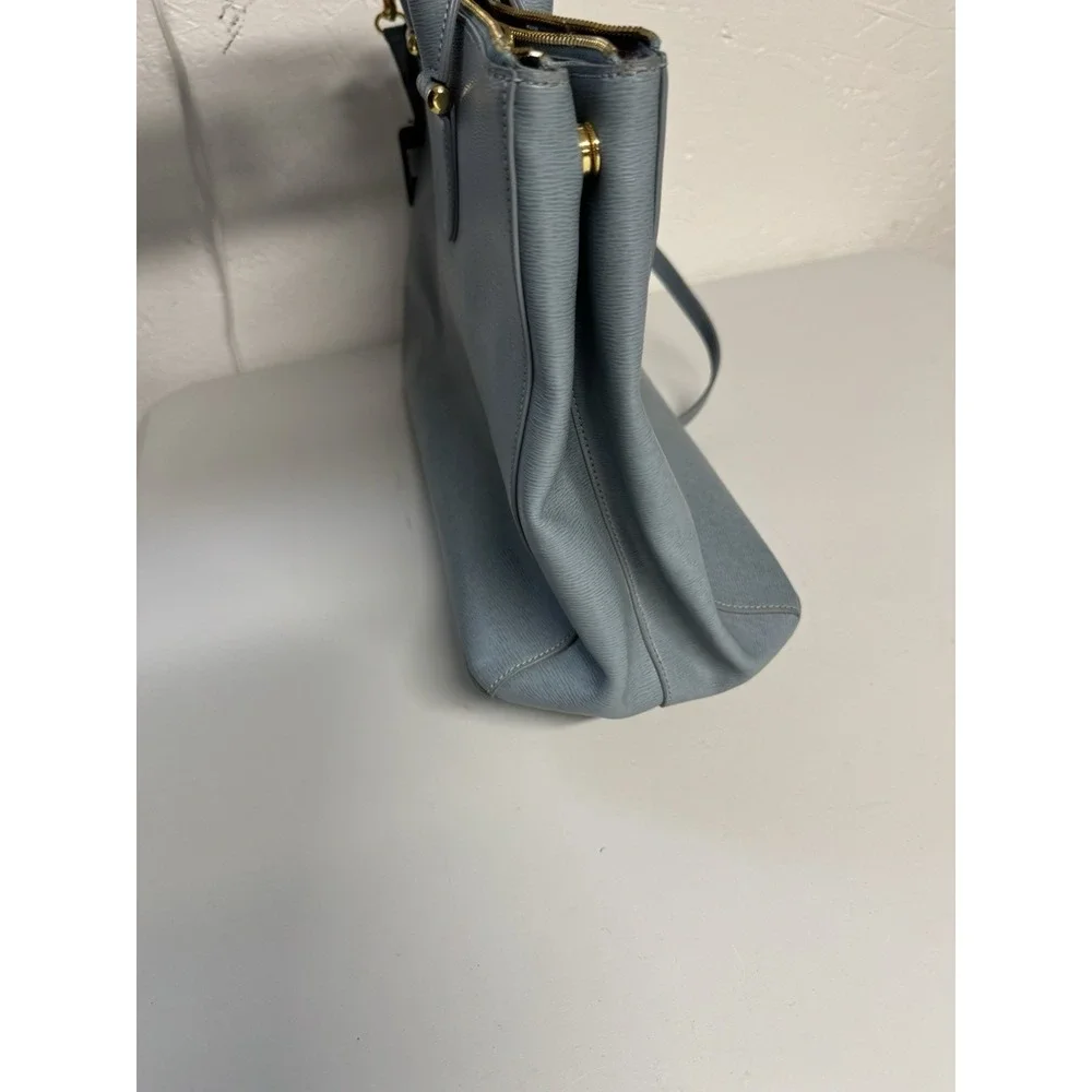 Lauren Ralph Lauren Newbury Satchel Purse Double Zip Light Blue Leather Bag NWT
